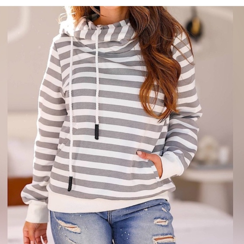BIBI STRIPE HOODED SWEATSHIRT (a527)